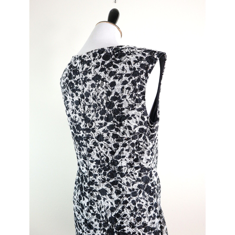 Eliza J Size 12 Lace Appliqué Sheath Dress Sequin Black White - Picture 5 of 10